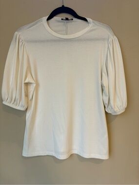 Express Cream Ribbed Puff Sleeve Tee